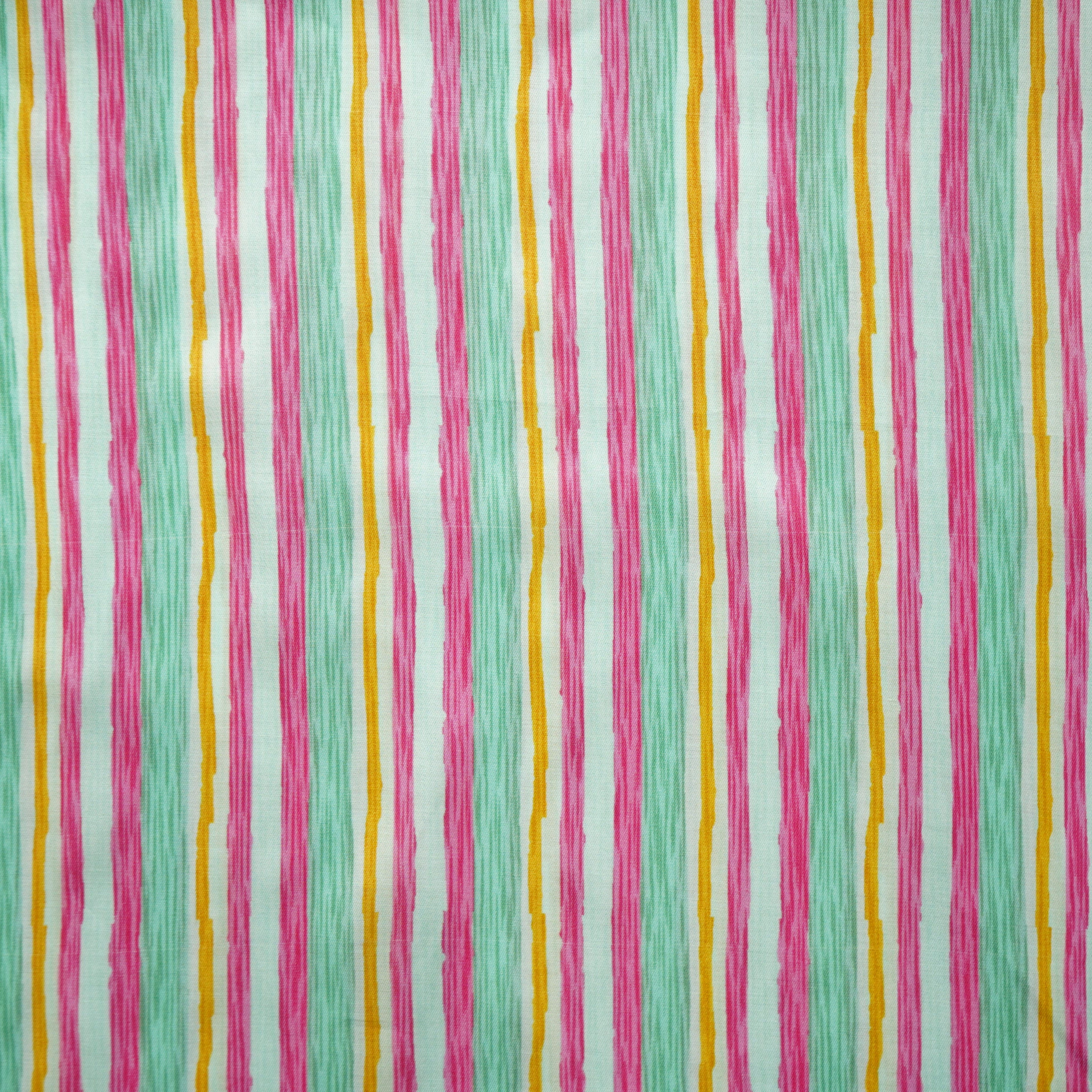Blue Multicolor Stripes Print Bemberg Gaji Silk Fabric