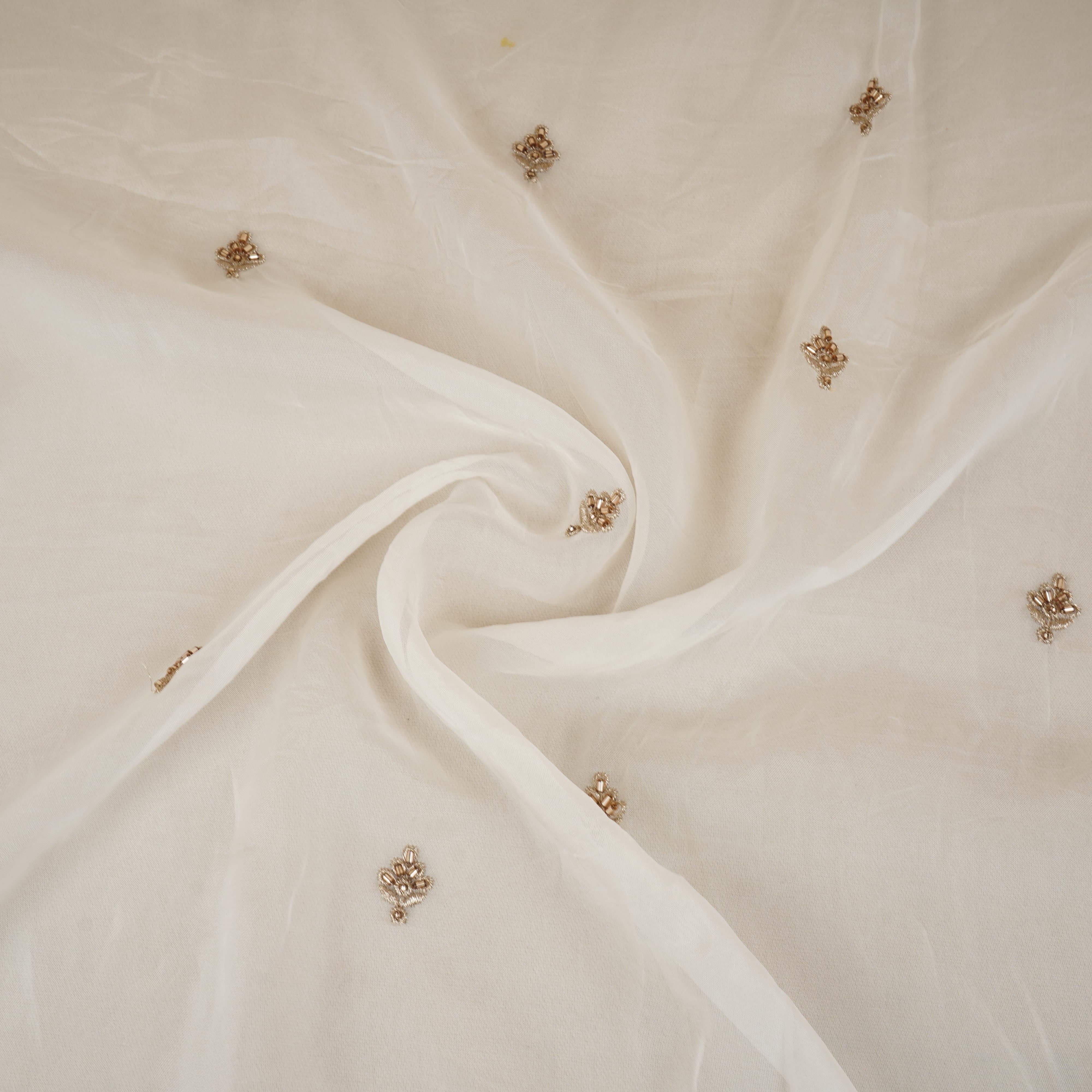 White Cutdana embroidery Organza Fabric STF-29669 - TradeUNO