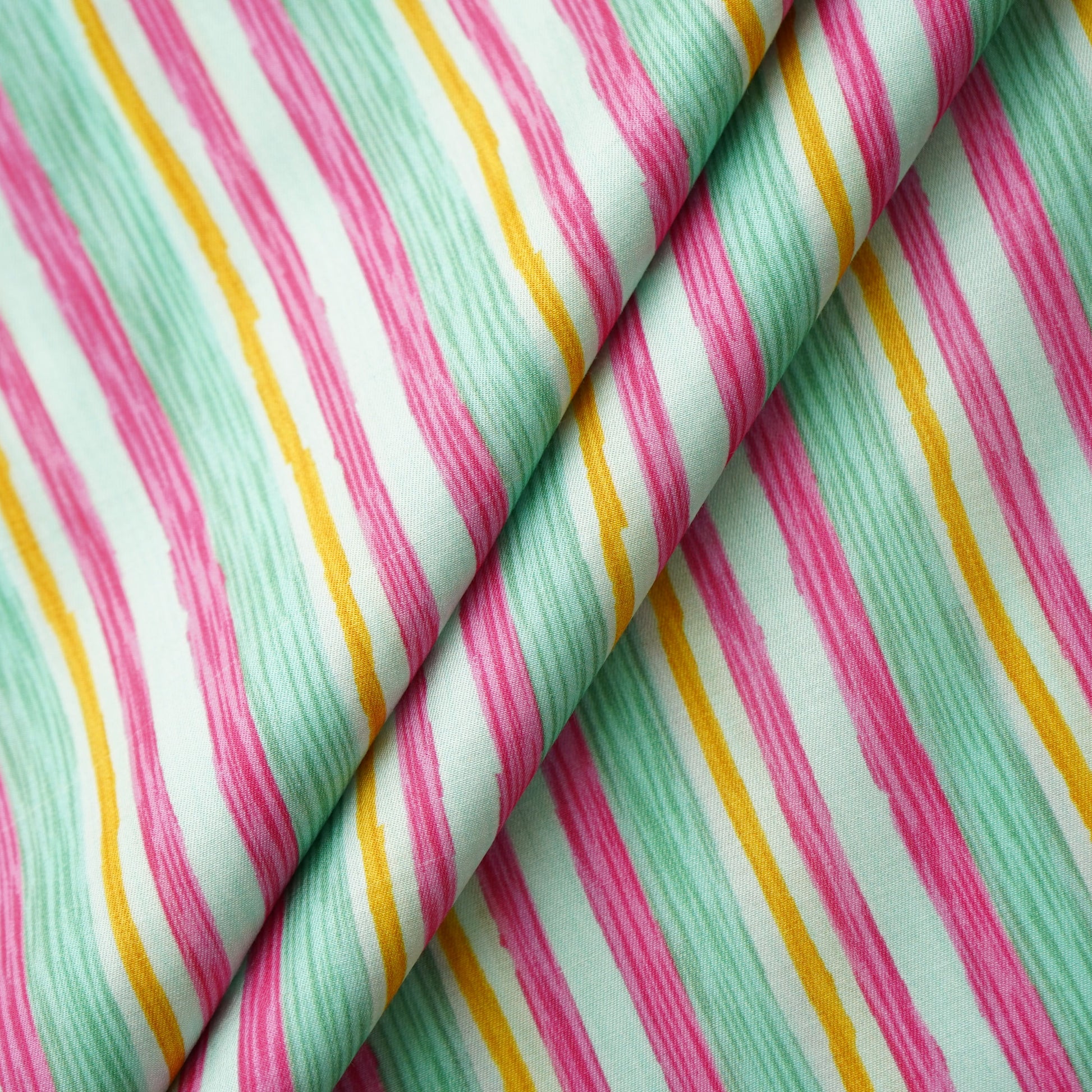 Blue Multicolor Stripes Print Bemberg Gaji Silk Fabric