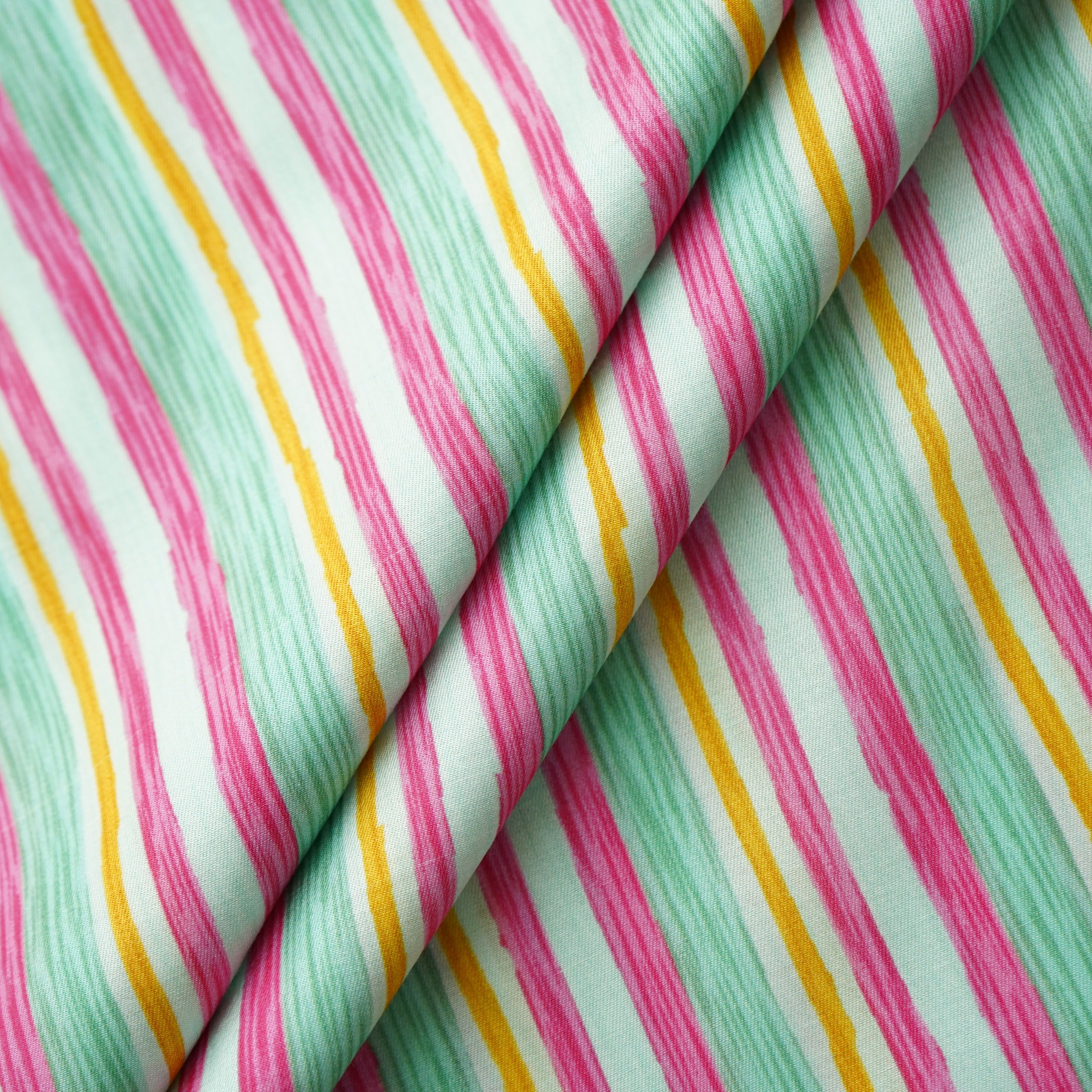 Blue Multicolor Stripes Print Bemberg Gaji Silk Fabric