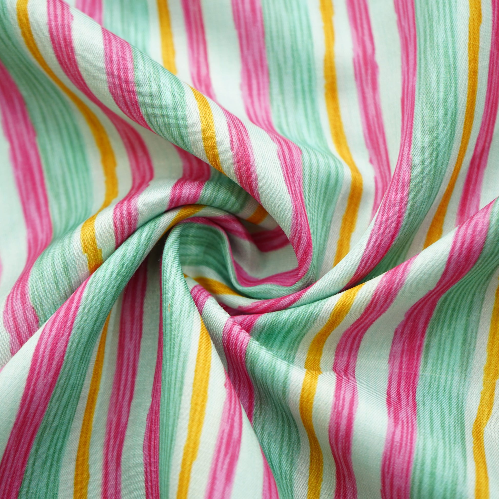 Blue Multicolor Stripes Print Bemberg Gaji Silk Fabric