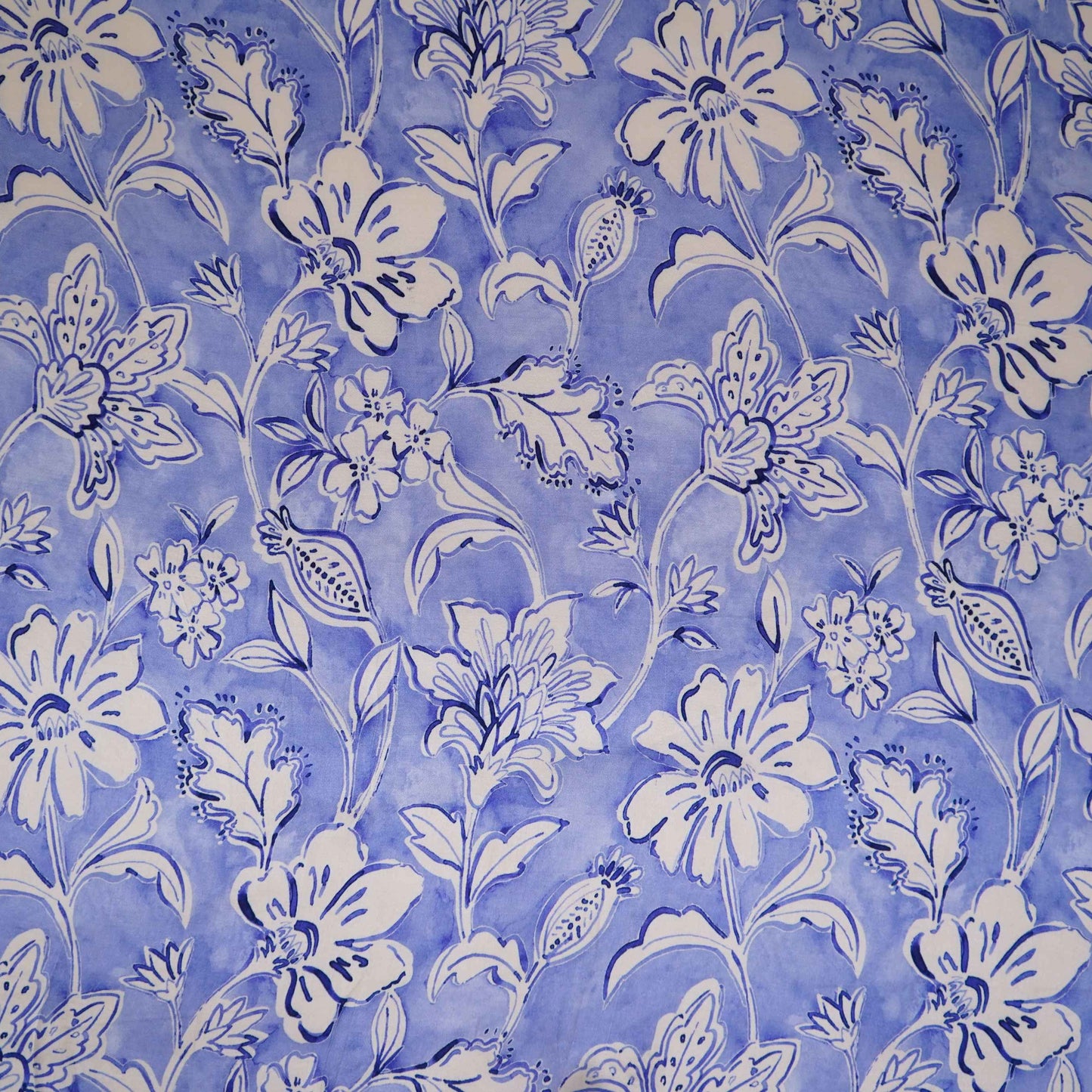 Sky Blue floral print Silk Satin Fabric NVC-31575