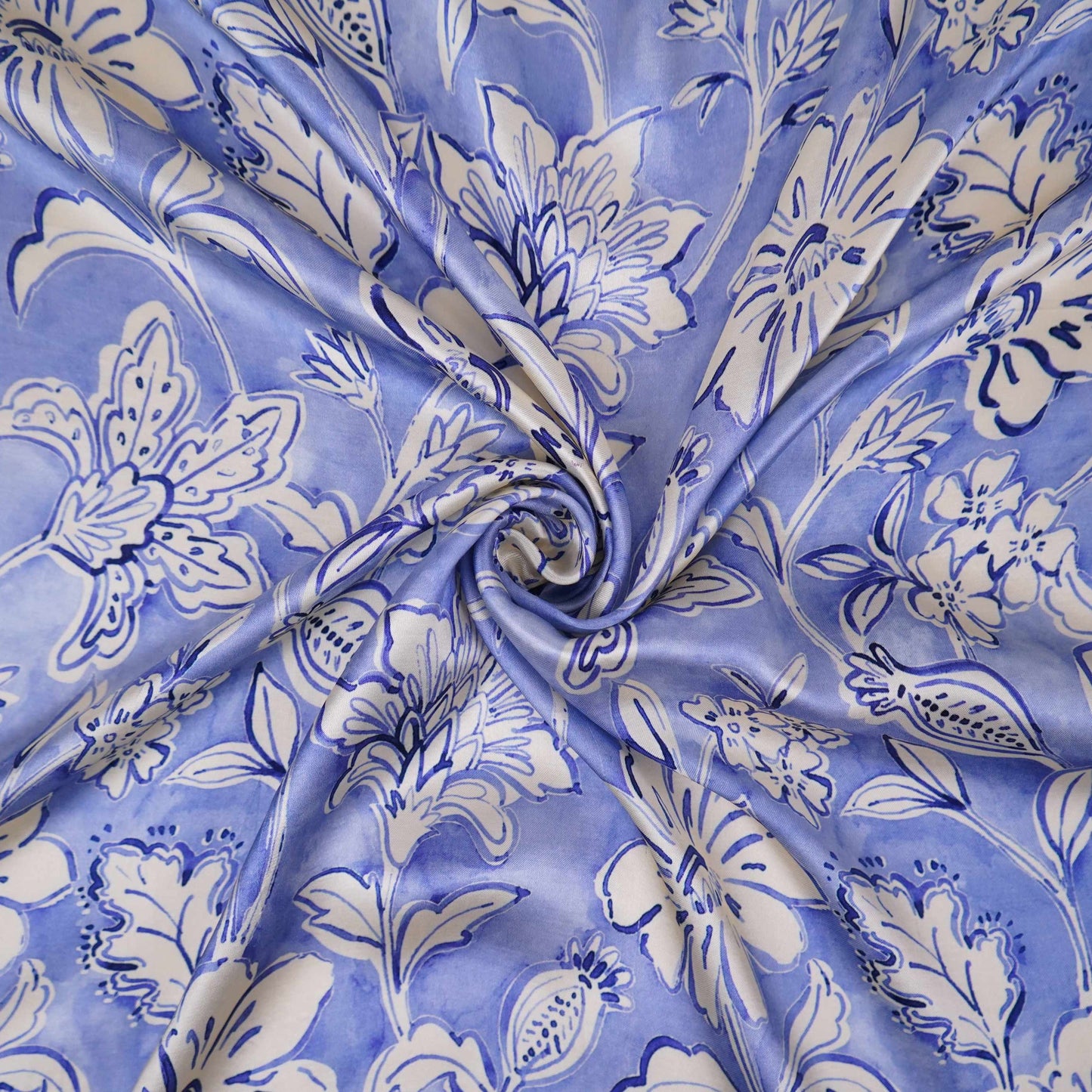 Sky Blue floral print Silk Satin Fabric NVC-31575