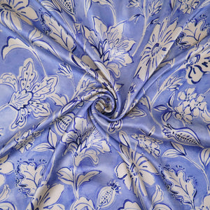 Sky Blue floral print Silk Satin Fabric NVC-31575 - TradeUNO