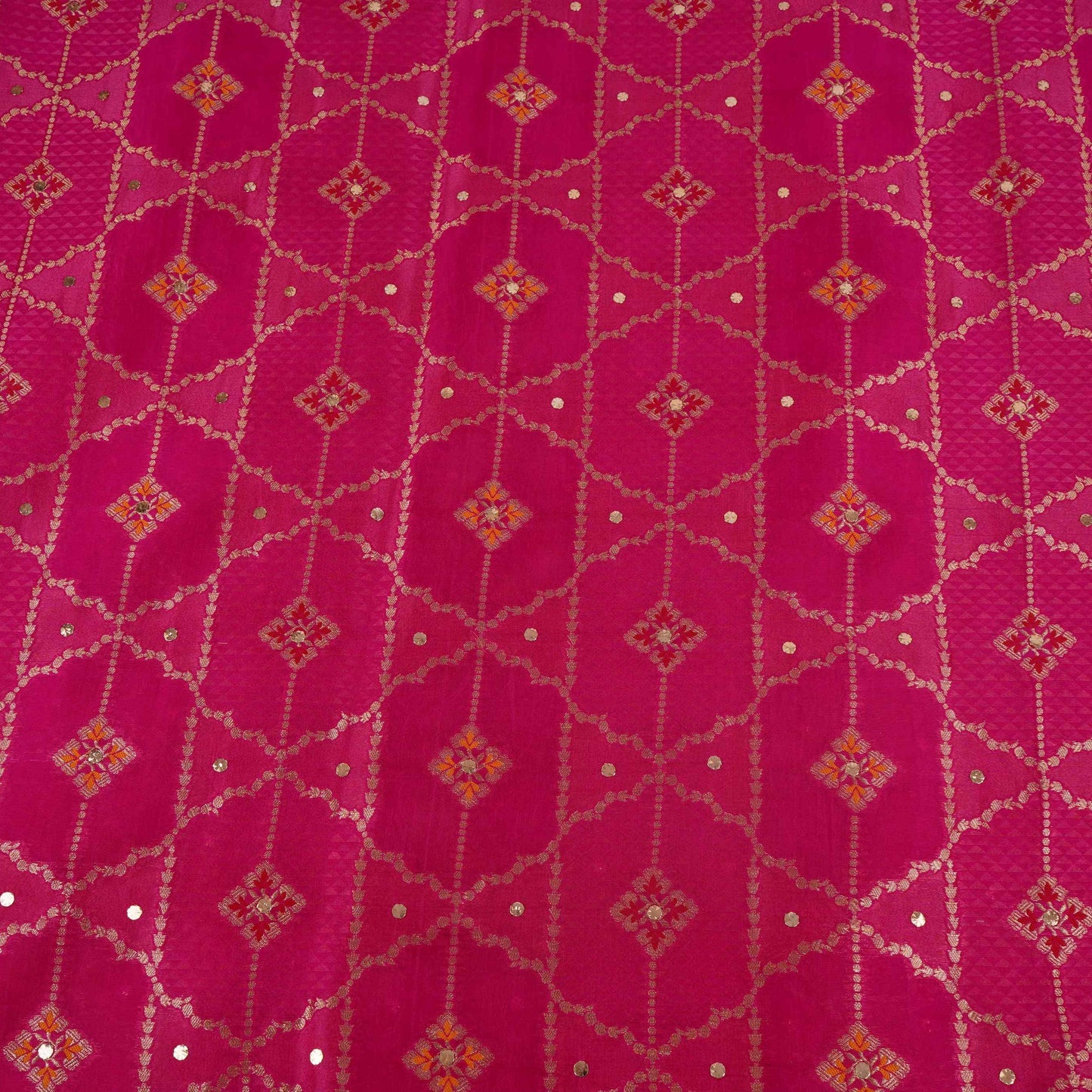 Pink Mukesh Work with Jacquard Dupion Silk Tissue Fabric YHF-32824