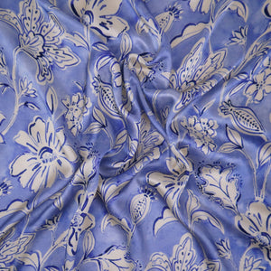 Sky Blue floral print Silk Satin Fabric NVC-31575 - TradeUNO