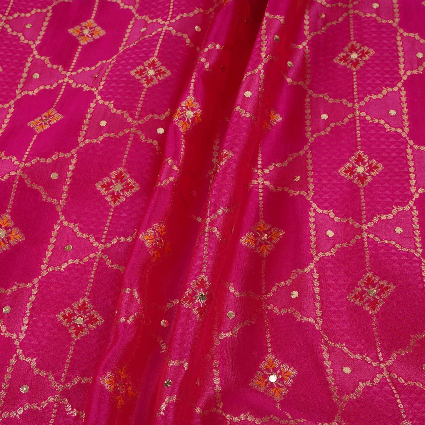 Pink Mukesh Work with Jacquard Dupion Silk Tissue Fabric YHF-32824