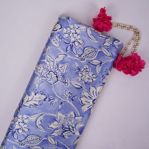 Sky Blue floral print Silk Satin Fabric NVC-31575 - TradeUNO