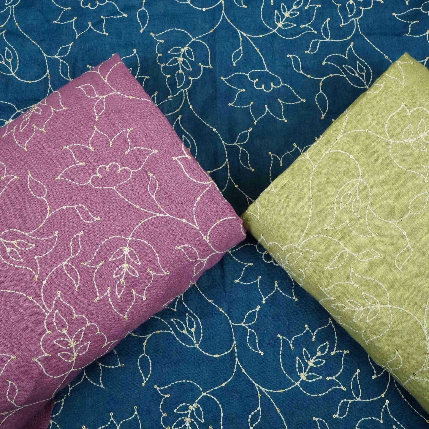 Lavender thread embroidery Pure Linen Fabric SN-31239