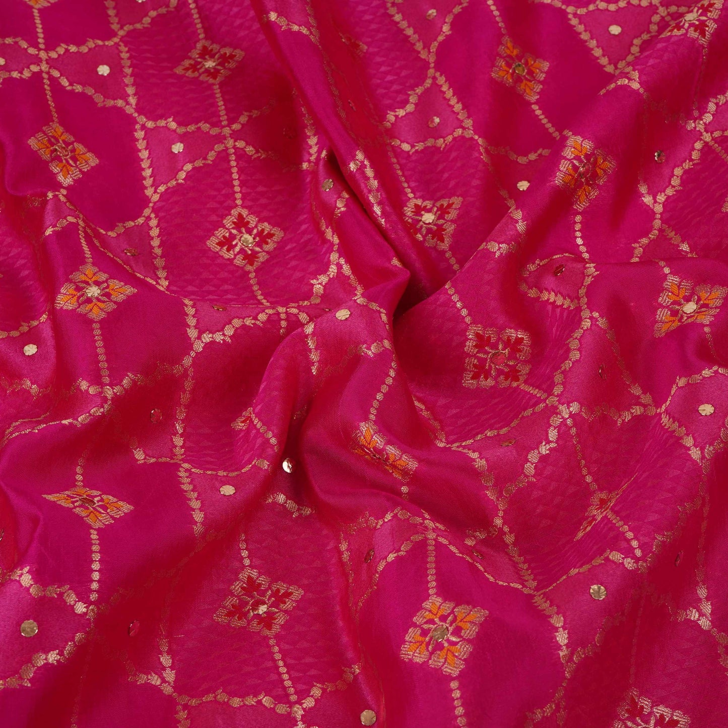 Pink Mukesh Work with Jacquard Dupion Silk Tissue Fabric YHF-32824