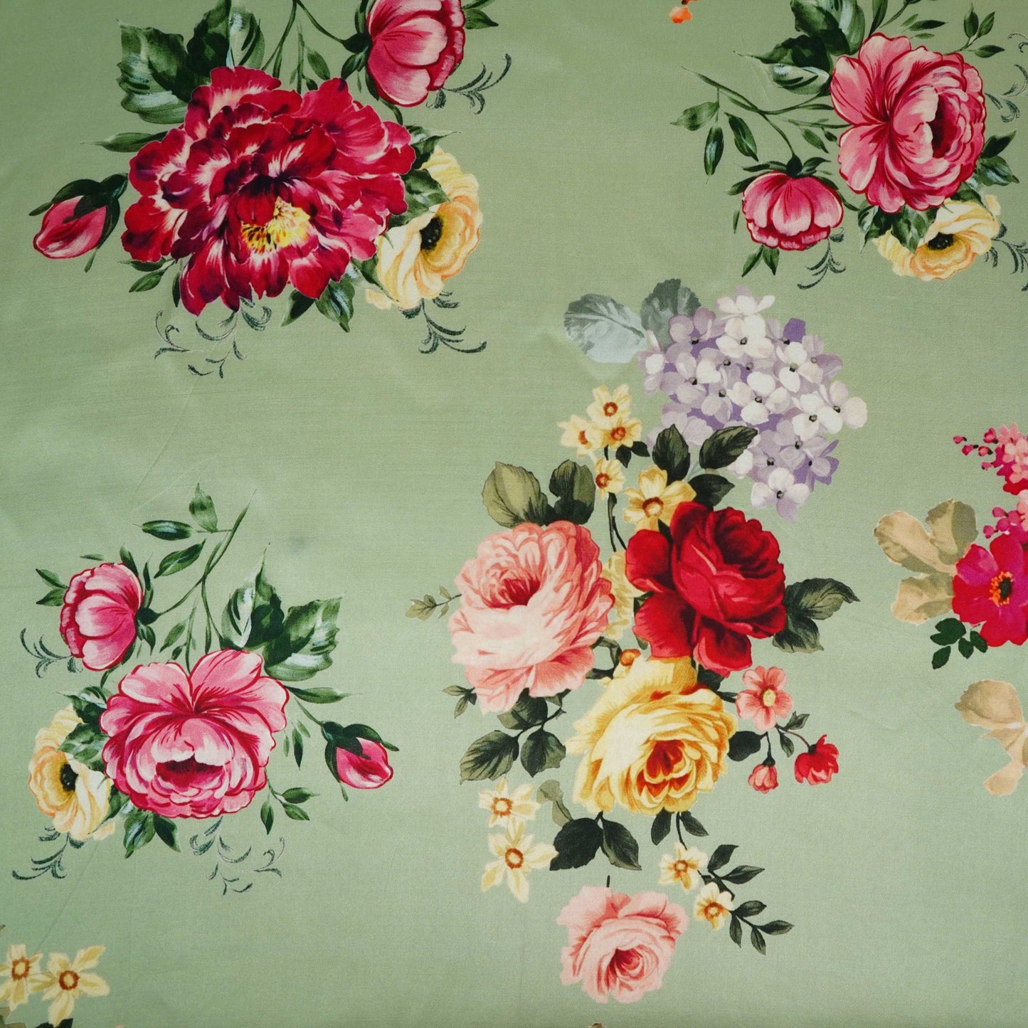 Mint floral print Silk Satin Fabric NVC-31580