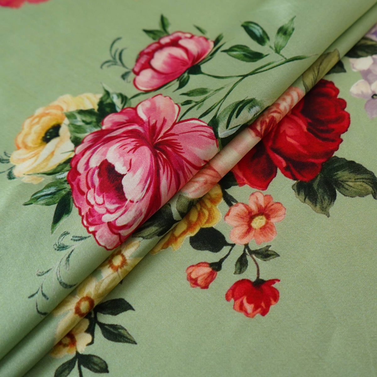 Mint floral print Silk Satin Fabric NVC-31580 - TradeUNO