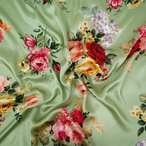 Mint floral print Silk Satin Fabric NVC-31580 - TradeUNO