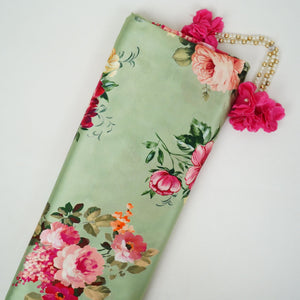 Mint floral print Silk Satin Fabric NVC-31580 - TradeUNO