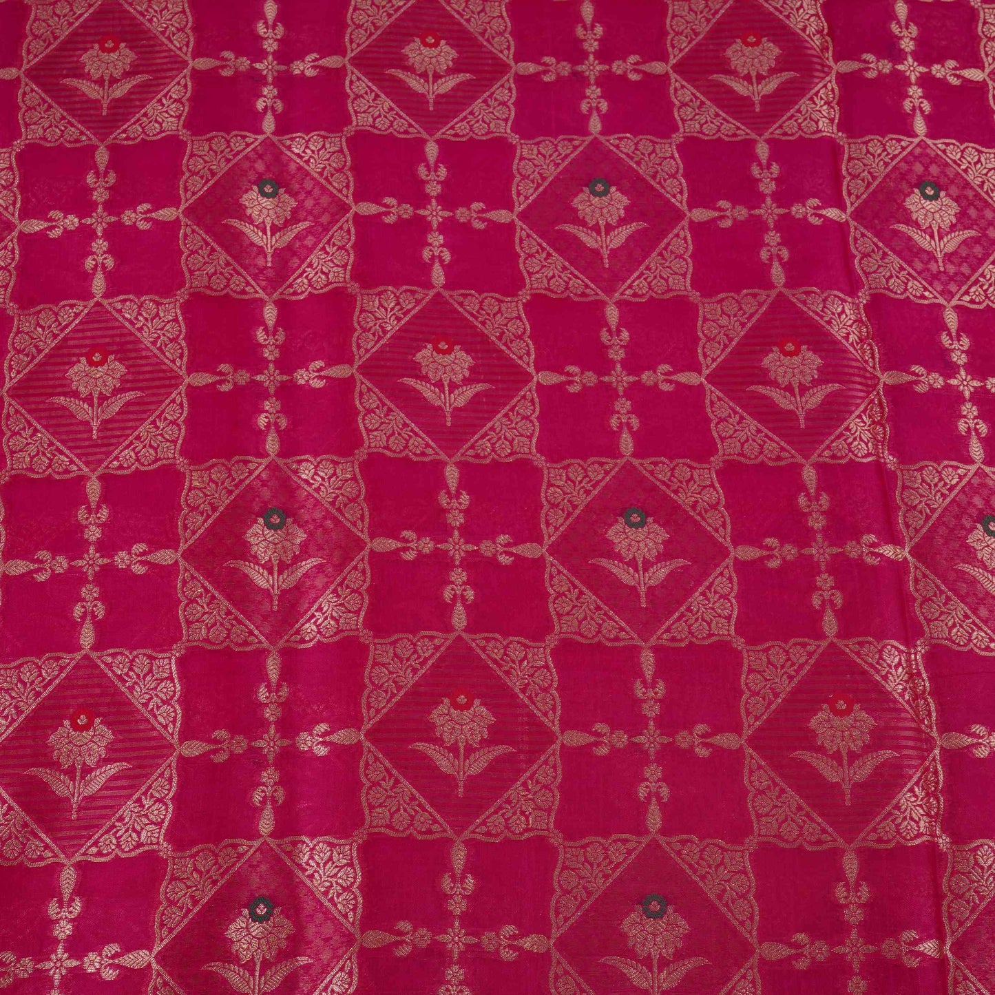 Pink Floral Jaal Dupion Silk Tissue Fabric YHF-32827