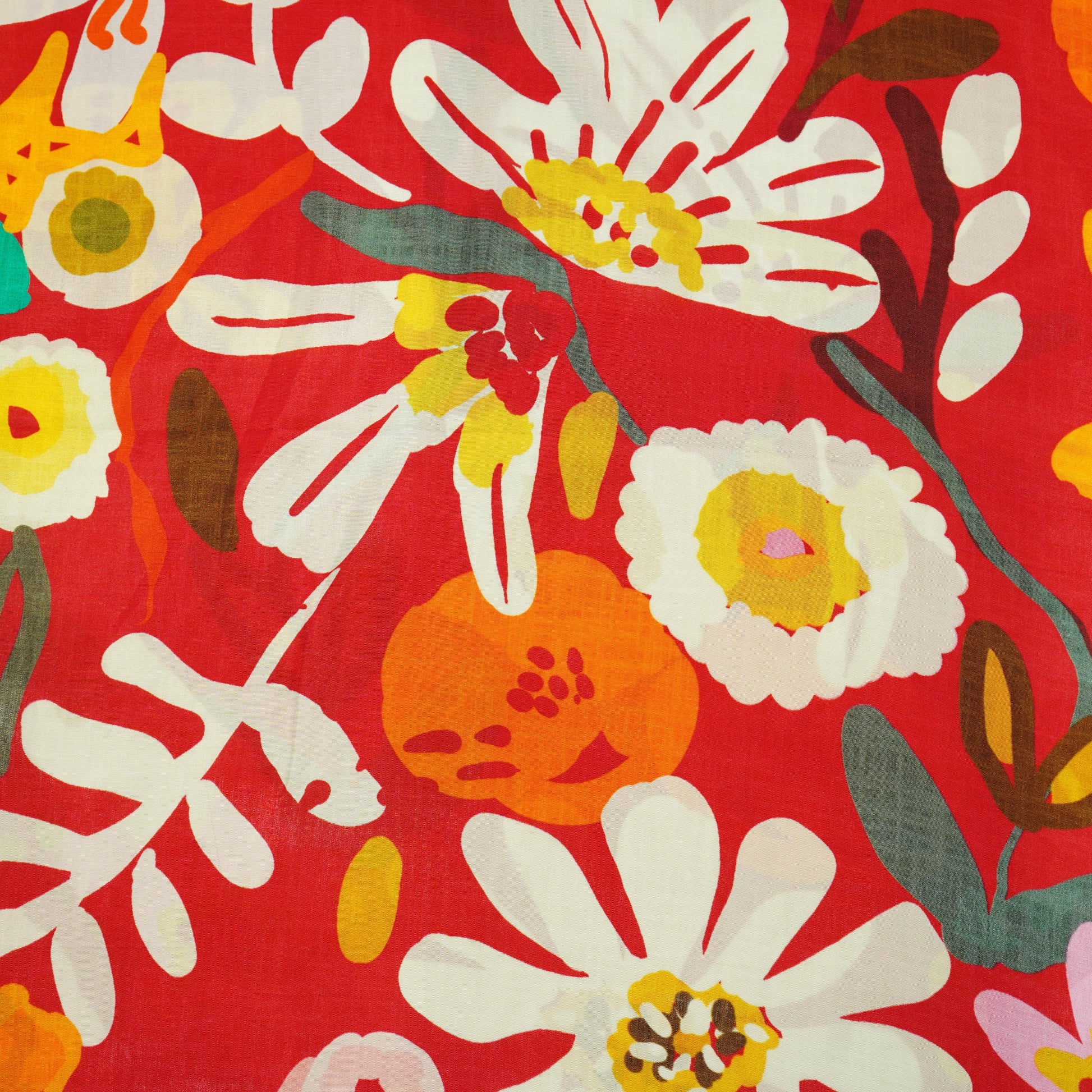 Red Floral Print Crepe Fabric 18135