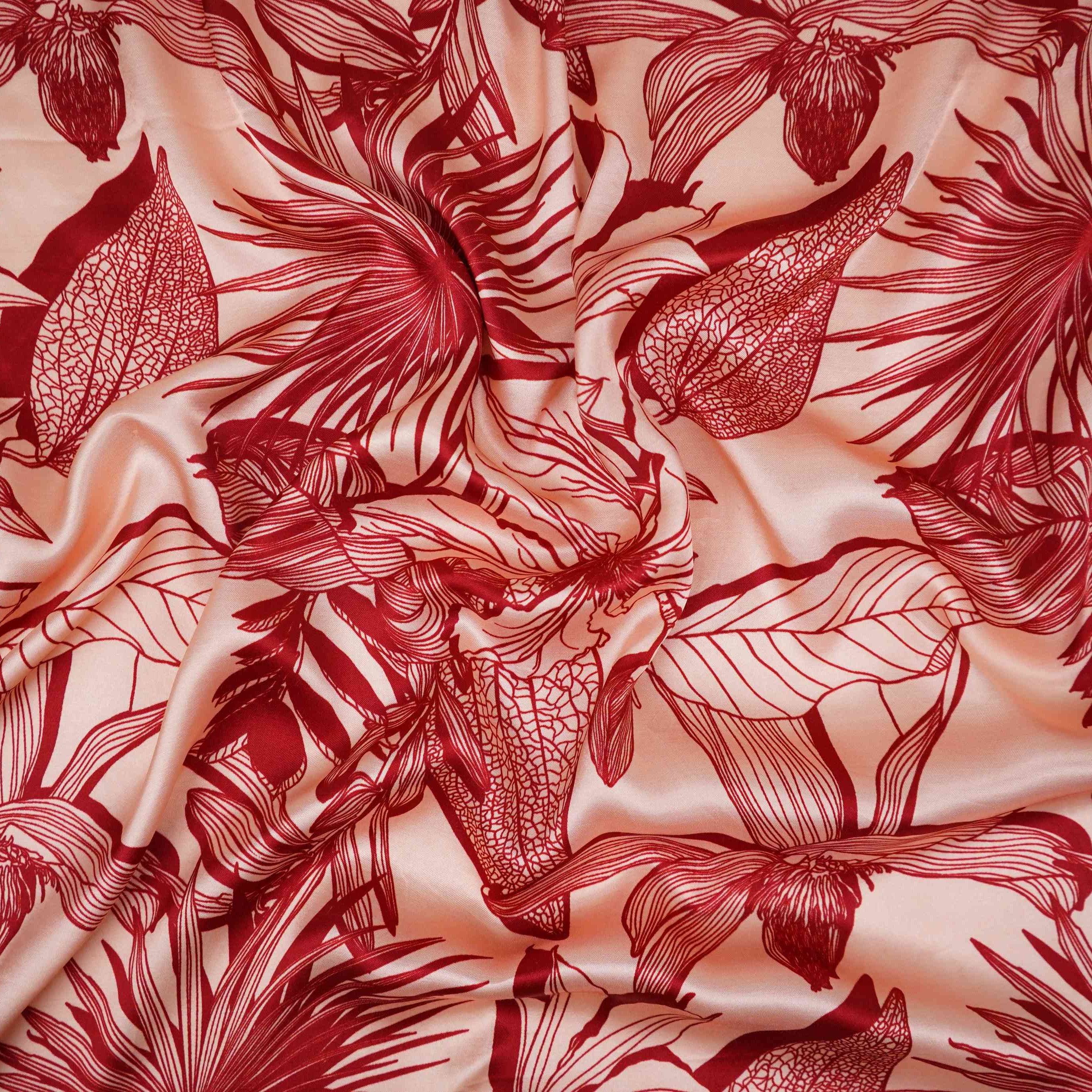 Rose Gold floral print Silk Satin Fabric NVC-31564 - TradeUNO
