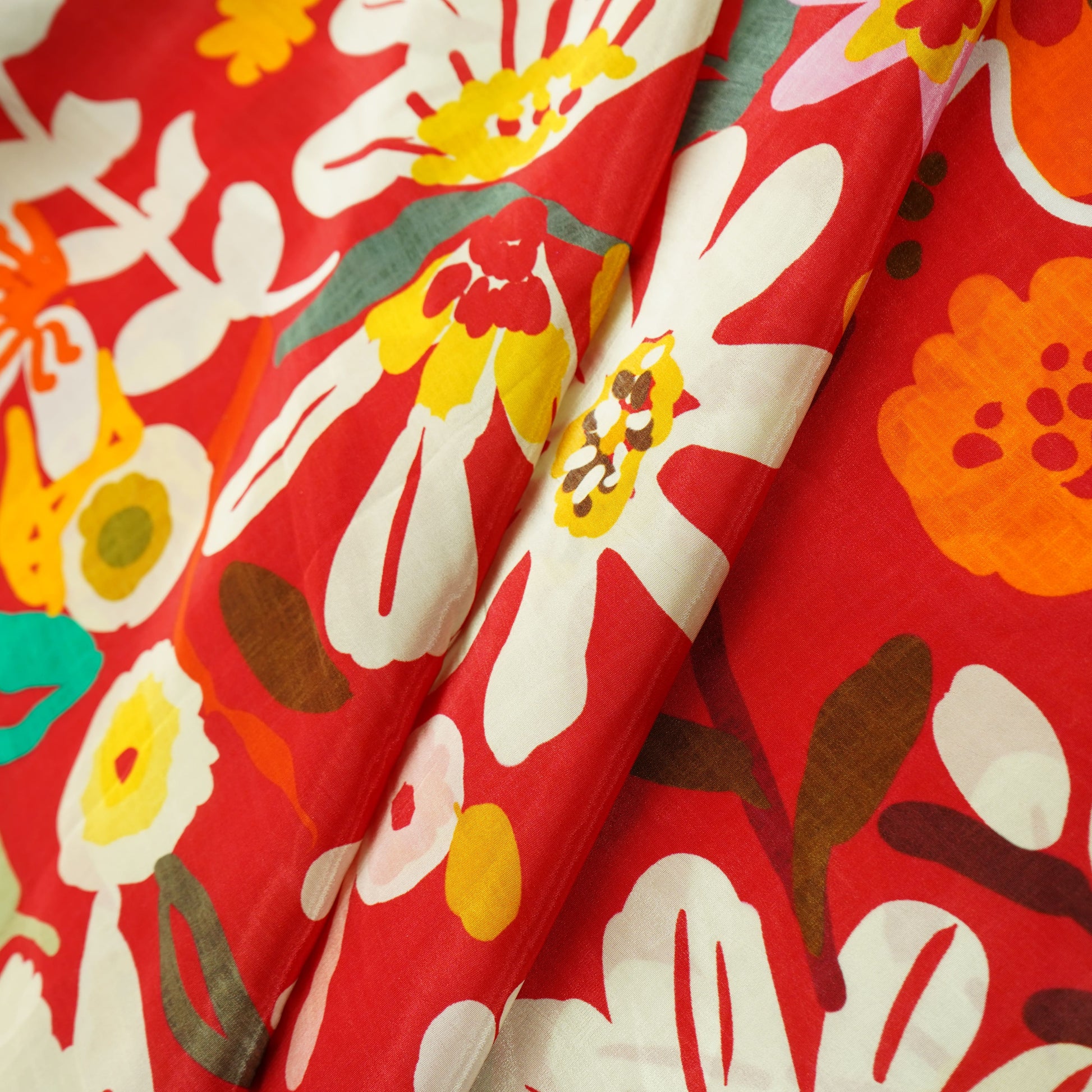 Red Floral Print Crepe Fabric 18135