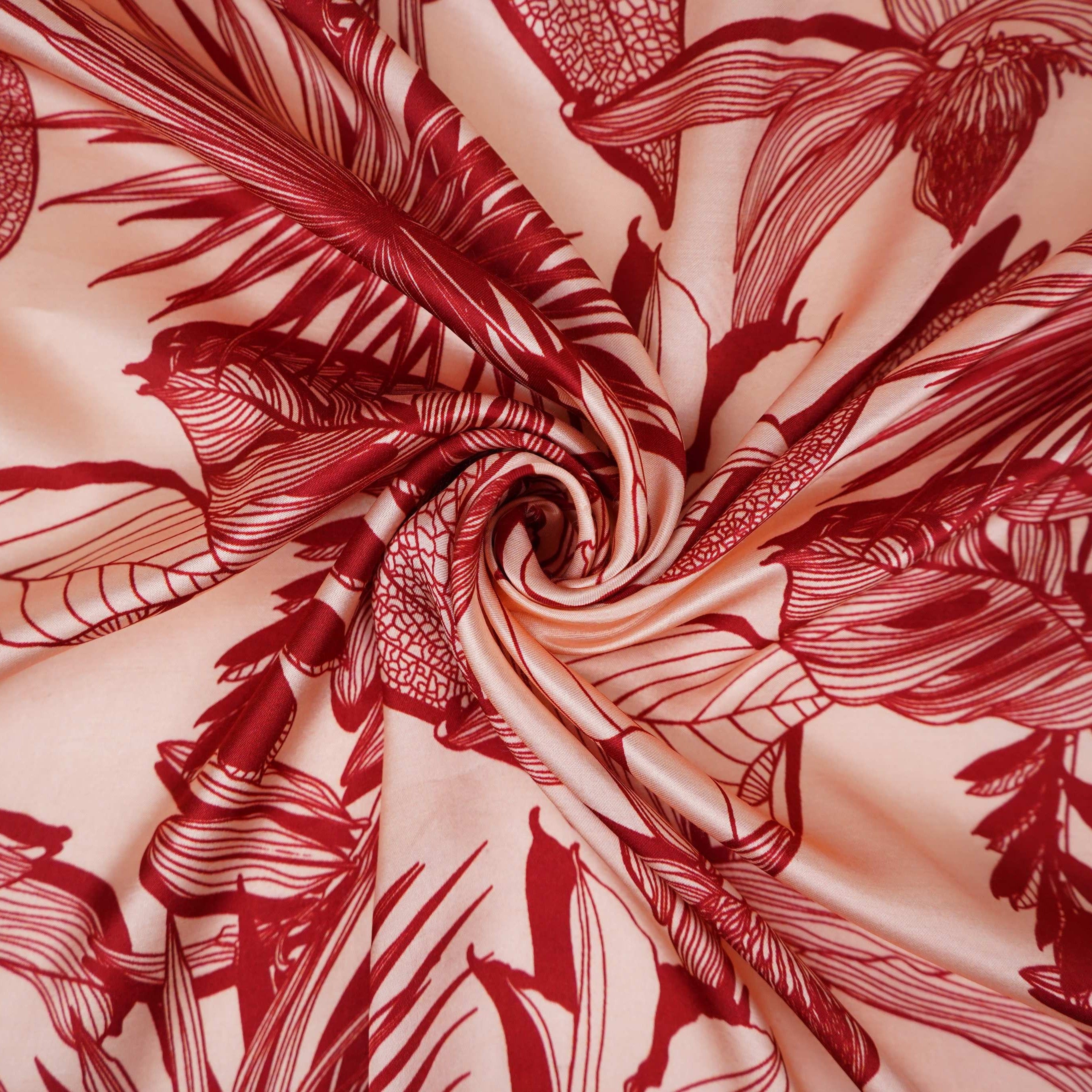 Rose Gold floral print Silk Satin Fabric NVC-31564 - TradeUNO
