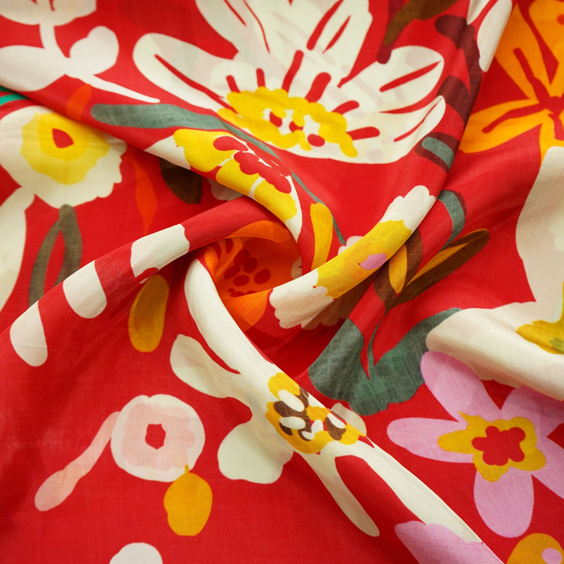 Red Floral Print Crepe Fabric 18135