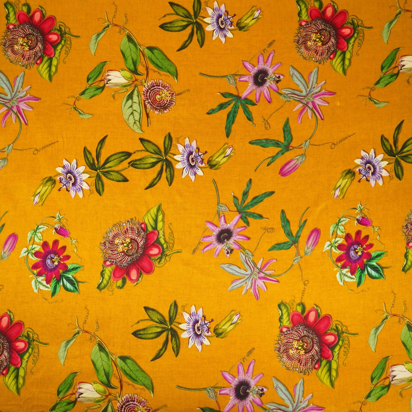 Mustard floral print Silk Satin Fabric NVC-31572