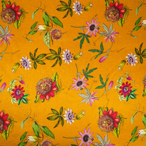 Mustard floral print Silk Satin Fabric NVC-31572 - TradeUNO