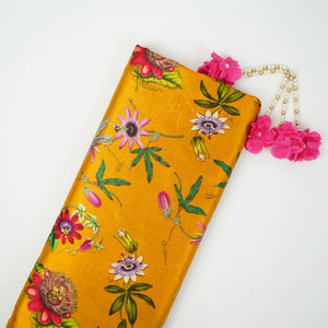 Mustard floral print Silk Satin Fabric NVC-31572 - TradeUNO