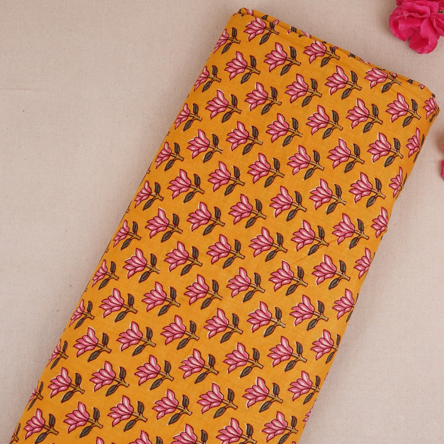 Mustard Yellow Handblock Print Cotton Fabric PB-29722