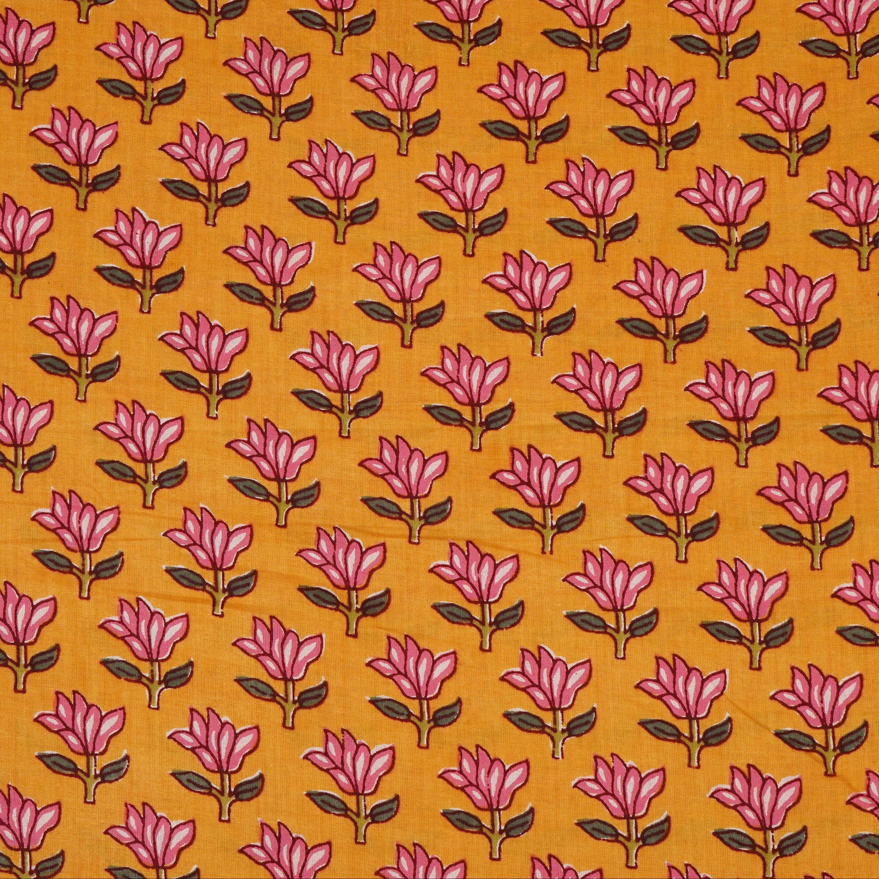 Mustard Yellow Handblock Print Cotton Fabric PB-29722 - TradeUNO