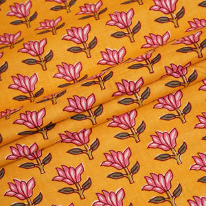 Mustard Yellow Handblock Print Cotton Fabric PB-29722 - TradeUNO