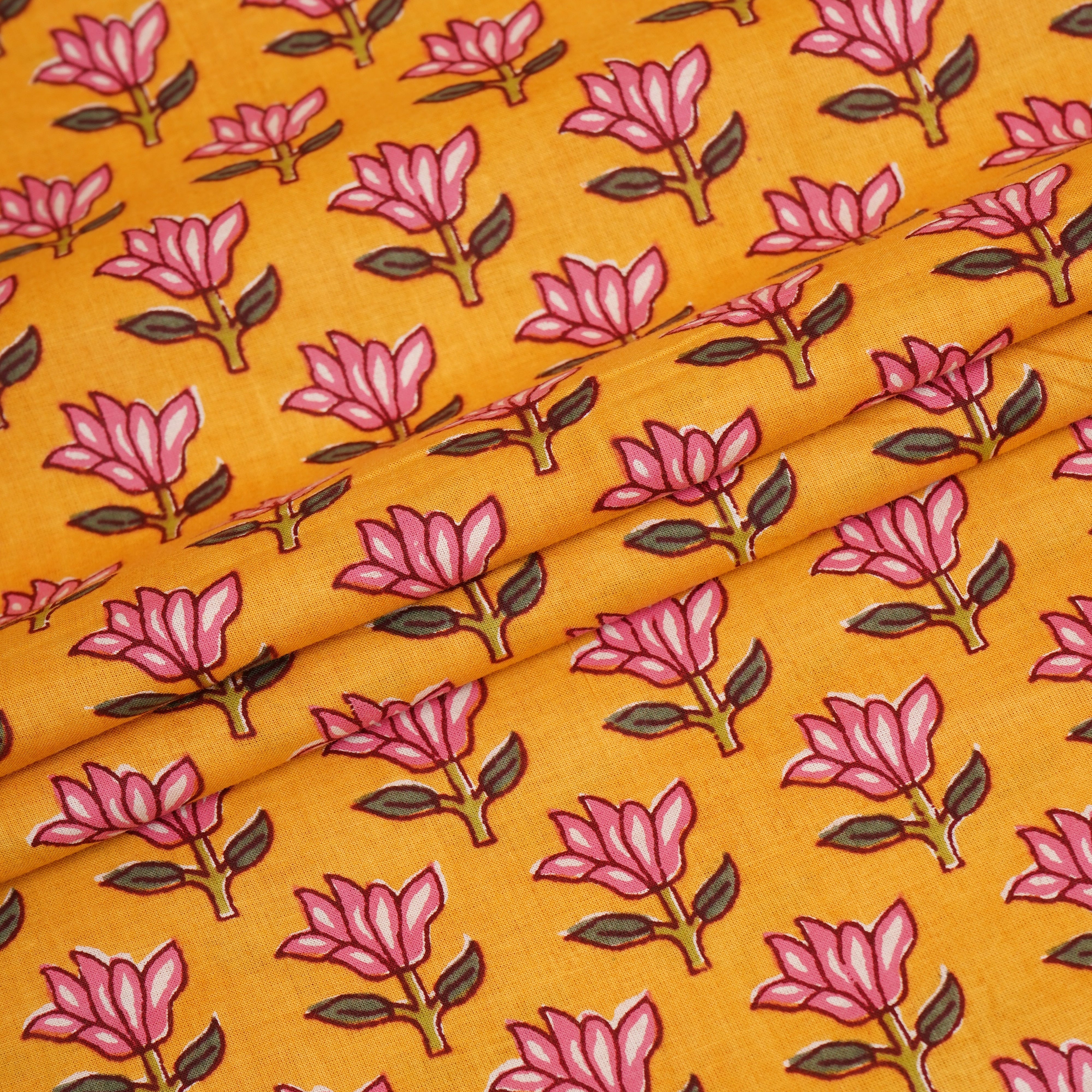 Mustard Yellow Handblock Print Cotton Fabric PB-29722 - TradeUNO