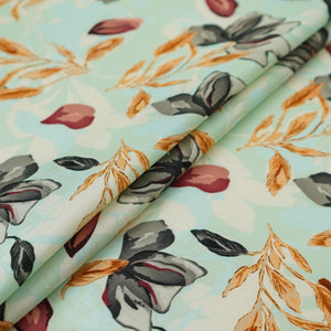 Mint Green floral print Silk Satin Fabric NVC-31561 - TradeUNO