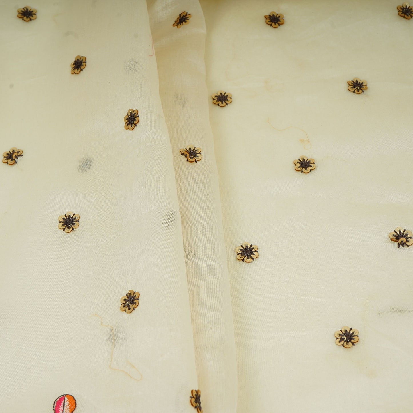 Off White Multicolor Floral Embroidery Pure Banaras Mul Chanderi Fabric SGS-30702