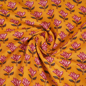 Mustard Yellow Handblock Print Cotton Fabric PB-29722 - TradeUNO