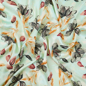 Mint Green floral print Silk Satin Fabric NVC-31561 - TradeUNO