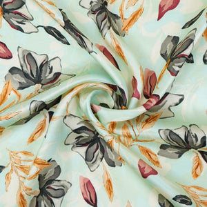 Mint Green floral print Silk Satin Fabric NVC-31561 - TradeUNO