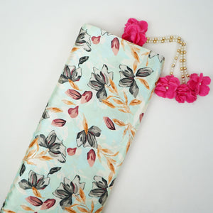 Mint Green floral print Silk Satin Fabric NVC-31561 - TradeUNO