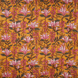 Mustard Yellow Floral Handblock Print Cotton Fabric PB-29723 - TradeUNO