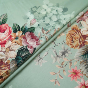 Sage Green floral print Silk Satin Fabric NVC-31557 - TradeUNO