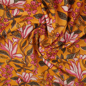 Mustard Yellow Floral Handblock Print Cotton Fabric PB-29723 - TradeUNO