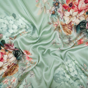 Sage Green floral print Silk Satin Fabric NVC-31557 - TradeUNO