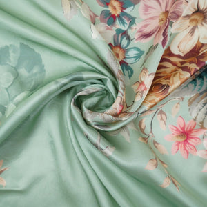 Sage Green floral print Silk Satin Fabric NVC-31557 - TradeUNO