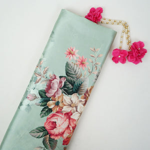 Sage Green floral print Silk Satin Fabric NVC-31557 - TradeUNO