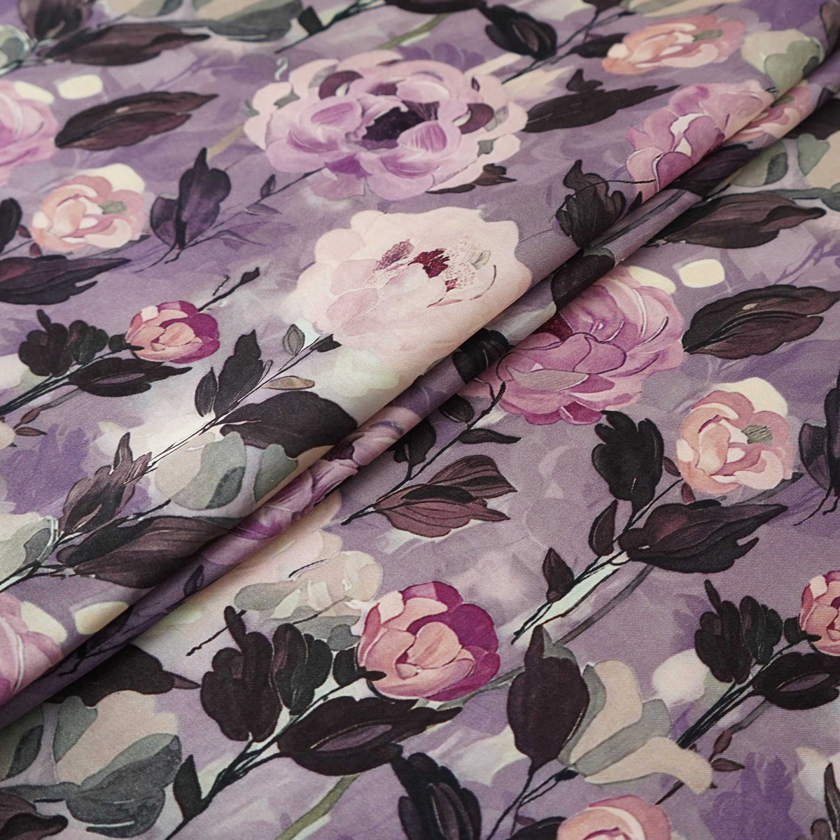 Purple floral print Silk Satin Fabric NVC-31579 - TradeUNO