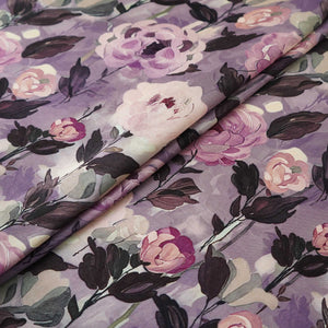 Purple floral print Silk Satin Fabric NVC-31579 - TradeUNO