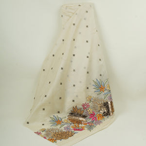 Off White Multicolor Floral Embroidery Pure Banaras Mul Chanderi Fabric SGS-30701 - TradeUNO