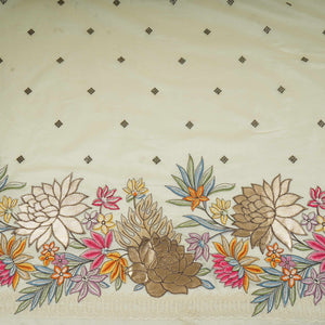 Off White Multicolor Floral Embroidery Pure Banaras Mul Chanderi Fabric SGS-30701 - TradeUNO