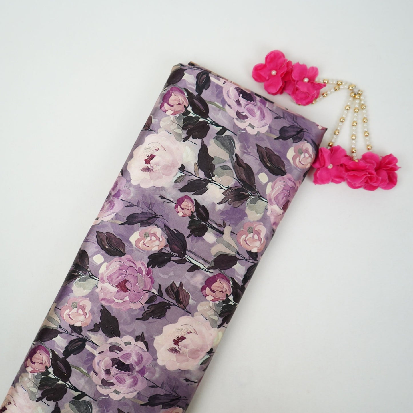 Purple floral print Silk Satin Fabric NVC-31579