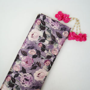 Purple floral print Silk Satin Fabric NVC-31579 - TradeUNO