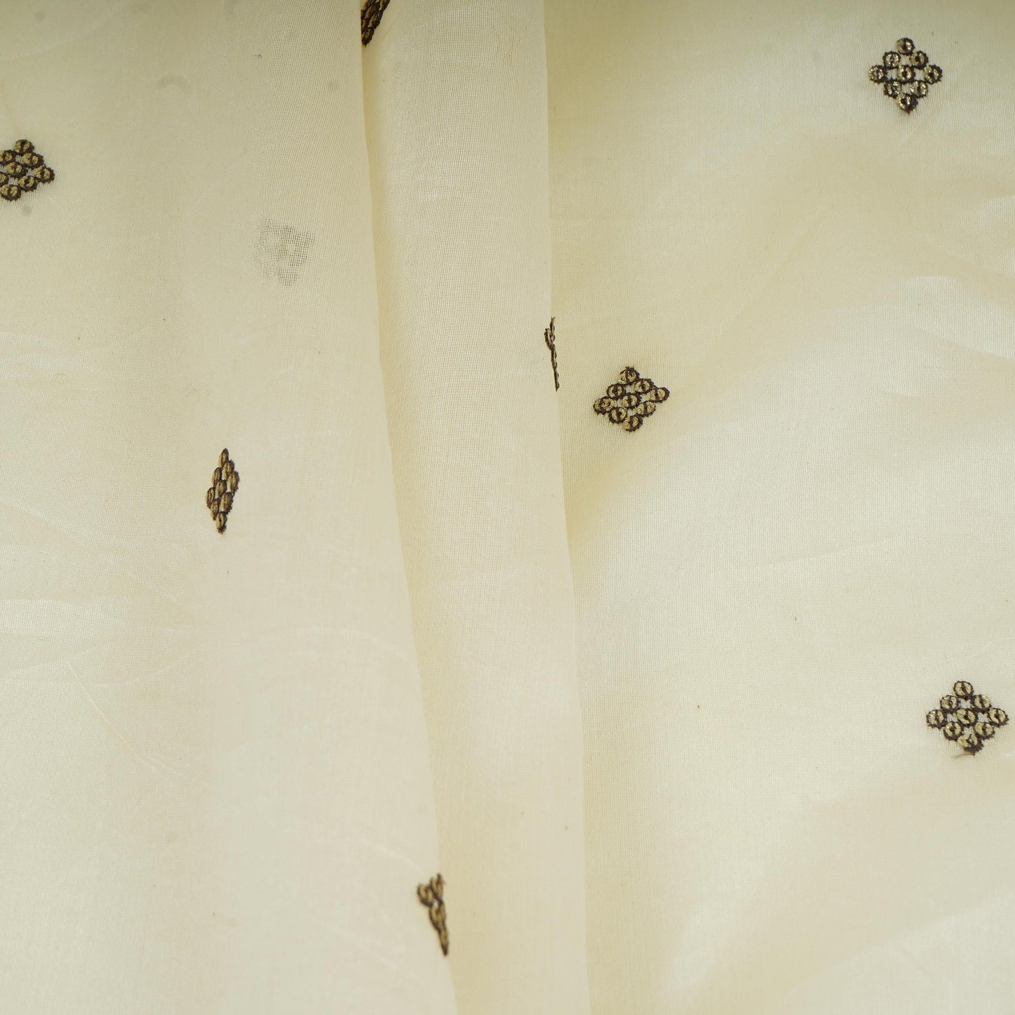 Off White Multicolor Floral Embroidery Pure Banaras Mul Chanderi Fabric SGS-30701